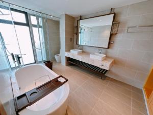 金兰市Phoenix Pool Villa Cam Ranh的一间带卫生间、水槽和镜子的浴室