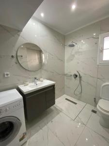 雷夫卡达镇Lefkada Blue - Apartments的一间带水槽和洗衣机的浴室
