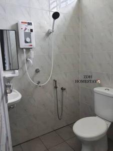 哥打巴鲁ZDH Homestay的带淋浴的浴室和卫生间