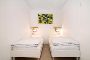 瓦瑟堡Haus Loser的墙上画画的房间里设有两张床