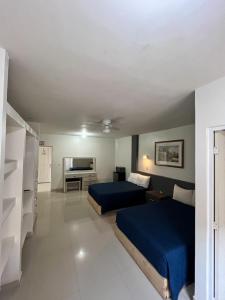 托雷翁BED BED HOTEL CORREGIDORA的酒店客房设有两张床和电视。