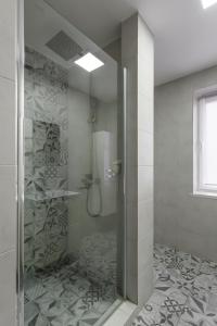 切尔诺夫策Таун Terrasa 3 floors的浴室里设有玻璃门淋浴