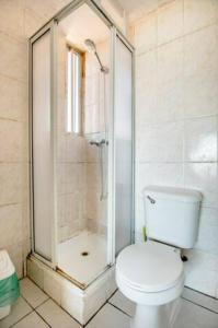 瓦尔帕莱索Casa Altavista的带淋浴和卫生间的浴室。