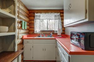 兰德Quiet Lander Cabin Rental on Quarter-Acre Land的小木屋内的厨房设有水槽和窗户