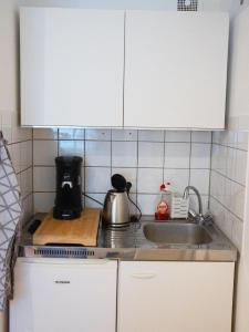 维尔茨堡nette 1 Zimmerwohnung in Würzburg的厨房配有水槽和台面