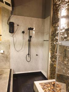 代尼耶耶Rain Forest Star的带淋浴的浴室(带石墙)