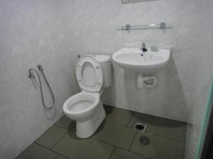 话毛生美茵旅馆酒店的一间带卫生间和水槽的浴室
