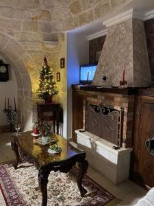洛科罗通多Trullo Di Tagaro的客厅设有壁炉和圣诞树