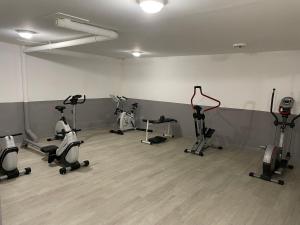 格尔姆T3cab-Peyragudes-61m2-8pers的健身房,室内配有几辆健身自行车
