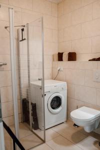柏林Apartment in Seenähe的一间带洗衣机和卫生间的浴室