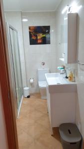 蓬塔德尔加达A Caminho da Ilha的白色的浴室设有卫生间和水槽。