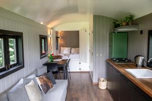 邦尼克Camping de Vliert的一间小房子,设有厨房和客厅