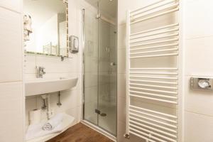 克拉姆萨赫兰芳格派酒店的带淋浴和盥洗盆的浴室