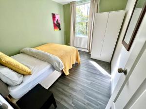 伦敦Affordable 2 bedroom flat Tower Bridge/Bermondsey的一间小卧室,配有床和窗户