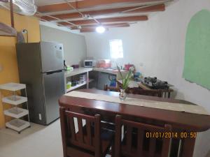 德雷克Domito Corcovado的厨房配有冰箱和桌椅