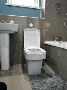 Sheriff HillCosy and Unique Bedroom In Gateshead的浴室配有白色卫生间和盥洗盆。