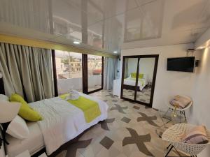 巴克里索莫雷诺港戈森旅馆的一间卧室配有一张床和一台电视