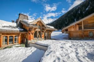夏蒙尼-勃朗峰Chalets d'en haut - Bonheur - Happy Rentals的雪地里的小木屋,有车道