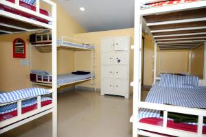 亨比Megha Resort , Hampi的一间房间,设有三张双层床