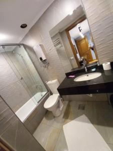 开罗Royal Garden Hotel & Restaurant的浴室配有卫生间、盥洗盆和淋浴。