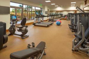 拉海纳Hyatt Vacation Club at Ka'anapali Beach的健身房,配有一排跑步机和机器