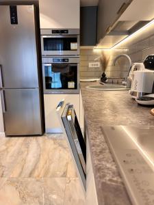 布加勒斯特Elegance的厨房配有不锈钢冰箱和电器