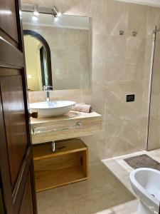 埃斯特角城Beautiful Chalet Punta del Este的一间带水槽和镜子的浴室