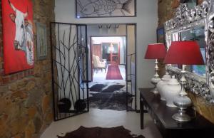 巴里代尔Barrydale Karoo Lodge - Boutique Hotel的一间设有走廊的房间,门上设有镜子