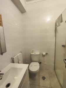 布拉加阿威尼达布拉格斯商业酒店的浴室配有卫生间、盥洗盆和浴缸。