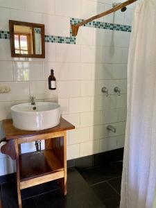 拉斯彭尼塔斯Hotel Tranquilo的一间带水槽和淋浴的浴室
