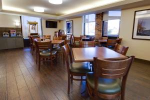 芬顿圣路易斯芬顿梨树酒店的用餐室配有木桌和椅子