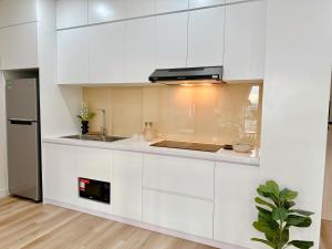 Thôn Văn DươngLu Homestay & Apartment的厨房配有白色橱柜和水槽