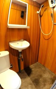 金马仑高原Campod Resort @ Cameron Highlands的一间带卫生间和水槽的浴室