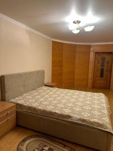 亚列姆切Садиба "Джерело"的一间卧室配有一张床和吊扇