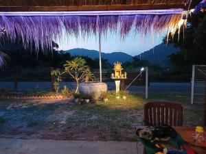 白马市Le Soleil的夜间在后院用紫色灯火栓