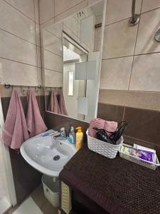 萨拉热窝Apartment Rea Ilidža 2的一间带水槽和镜子的浴室