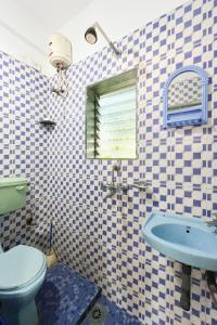 曼德姆SPACELAND Mandrem的浴室设有蓝色的卫生间和水槽。