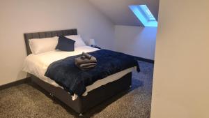 迪斯伯里Homestay by BIC Oates 9的一间卧室配有一张带蓝色毯子的床