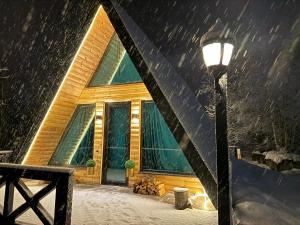 古多里AMO的雪中的房子,有街灯
