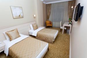 伊斯坦布尔Classes Hotel的酒店客房,设有两张床和一张沙发