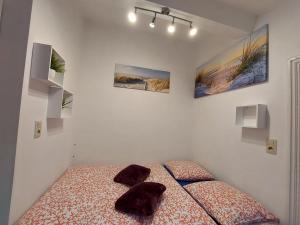 沙勒罗瓦Maison LYDIE - Meublé de vacances 3 étoiles的一间卧室配有一张带两个枕头的床
