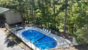 尤里卡斯普林斯Traveler's Inn的享有庭院游泳池的顶部景色