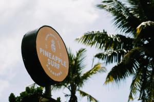 阿杭格默PineApple Surf的棕榈树前的一个标志