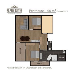 布兰德Alpen Suites Brandnertal的公寓的地板图,配有家具