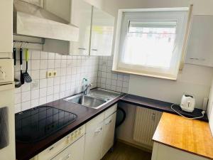 普福尔茨海姆Sonniges Apartment in ruhiger und zentraler Lage的一个带水槽和窗户的小厨房