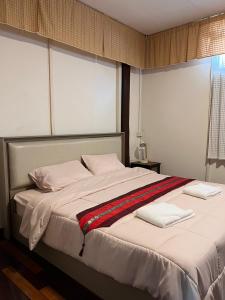 清迈Allred Hostel Chiangmai的一张大床,上面有两个白色枕头