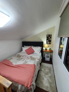 富尔纳斯Casa do Vale Encantado的一间卧室配有一张带红色毯子的床