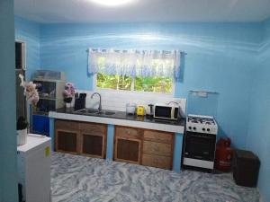 安达Cabagnow Homestay的厨房配有水槽、炉灶和窗户。