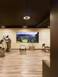伯尔尼Hotel & Restaurant STERNEN MURI bei Bern的墙上有大画的健身房