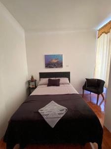 阿约拉港Galápagos Brunette Suites的一间卧室配有一张大床和一把椅子